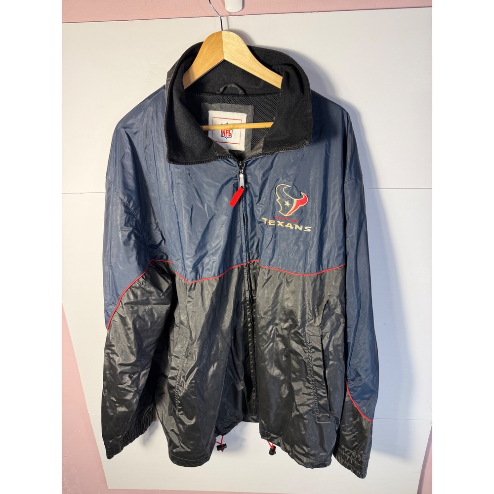 NFL Houston Texans Windbreaker Jacket Mens XL Navy Black Full Zip Vintage Style